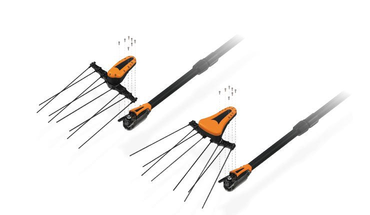 Comparison of Pellenc Olivion harvesting-head configurations attached to telescopic Power 48 poles